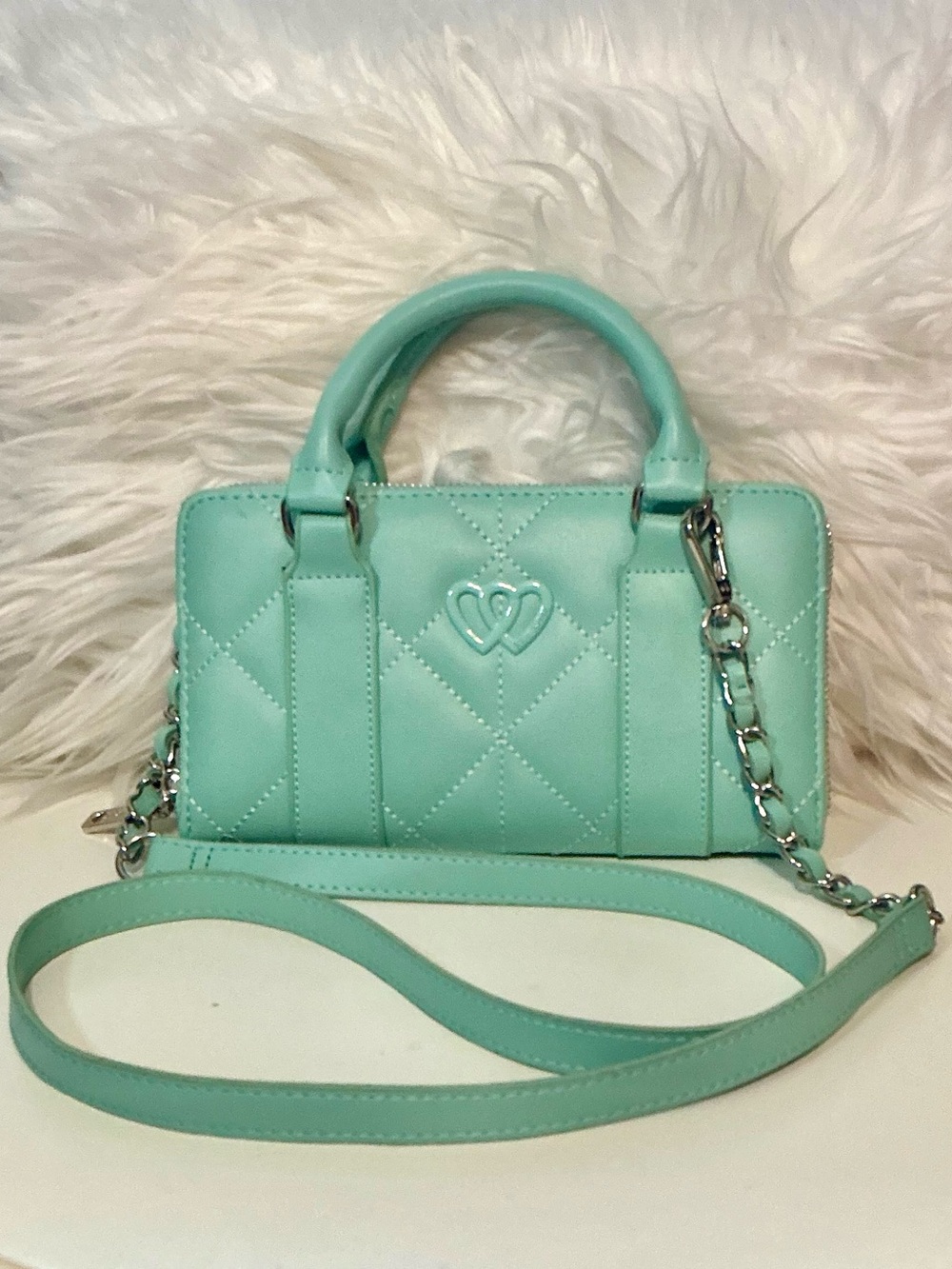 Betsey Johnson NWT XOLAYLA Mint Quilted Leather Top-Handle Mini Crossbody Bag